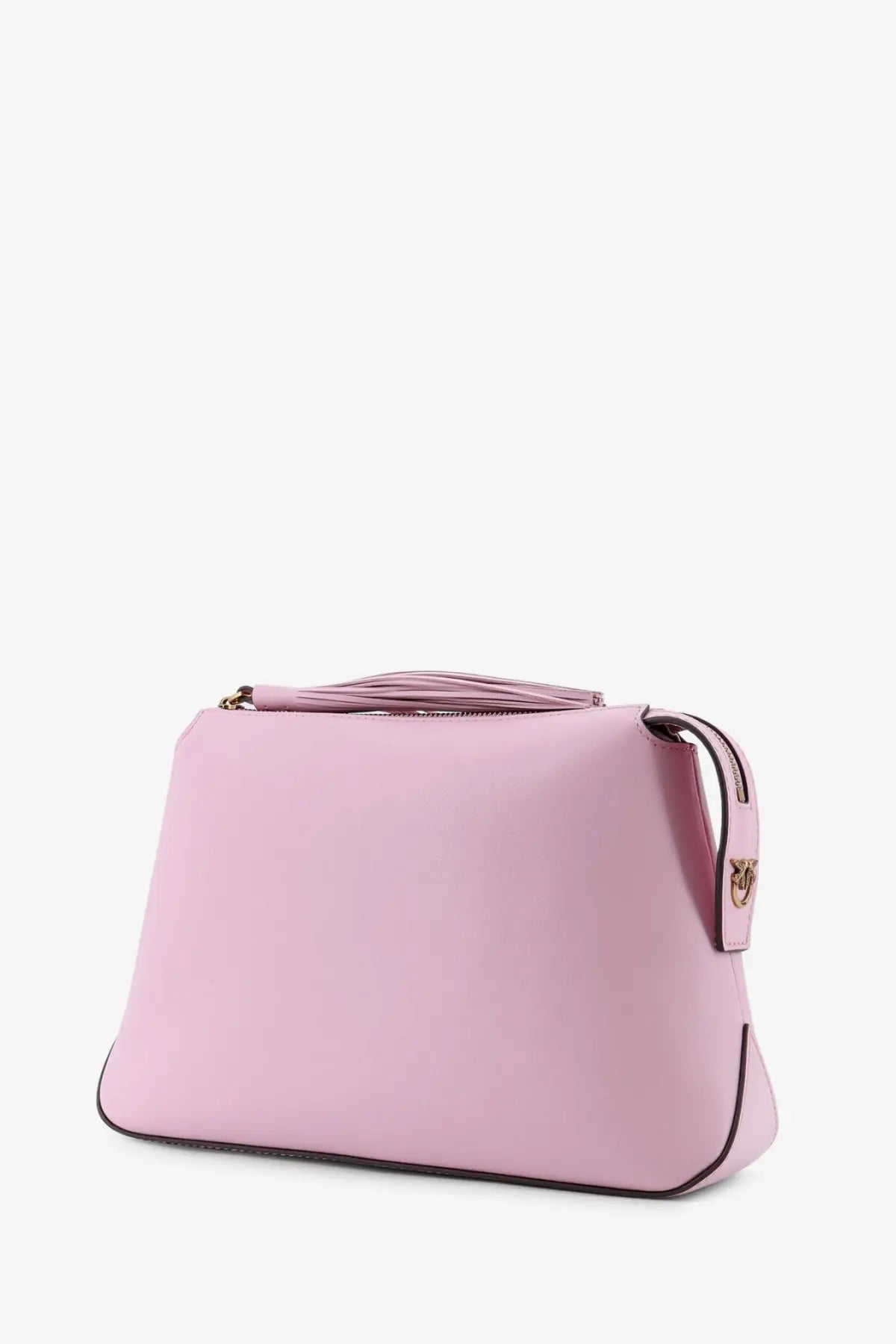 Pinko women’s leather beauty case soft pink clutch with gold-tone logo clasp and matching tassel handle