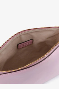 Pinko women’s leather beauty case pink soft pink leather clutch with gold-toned zipper and matching brand tag inside