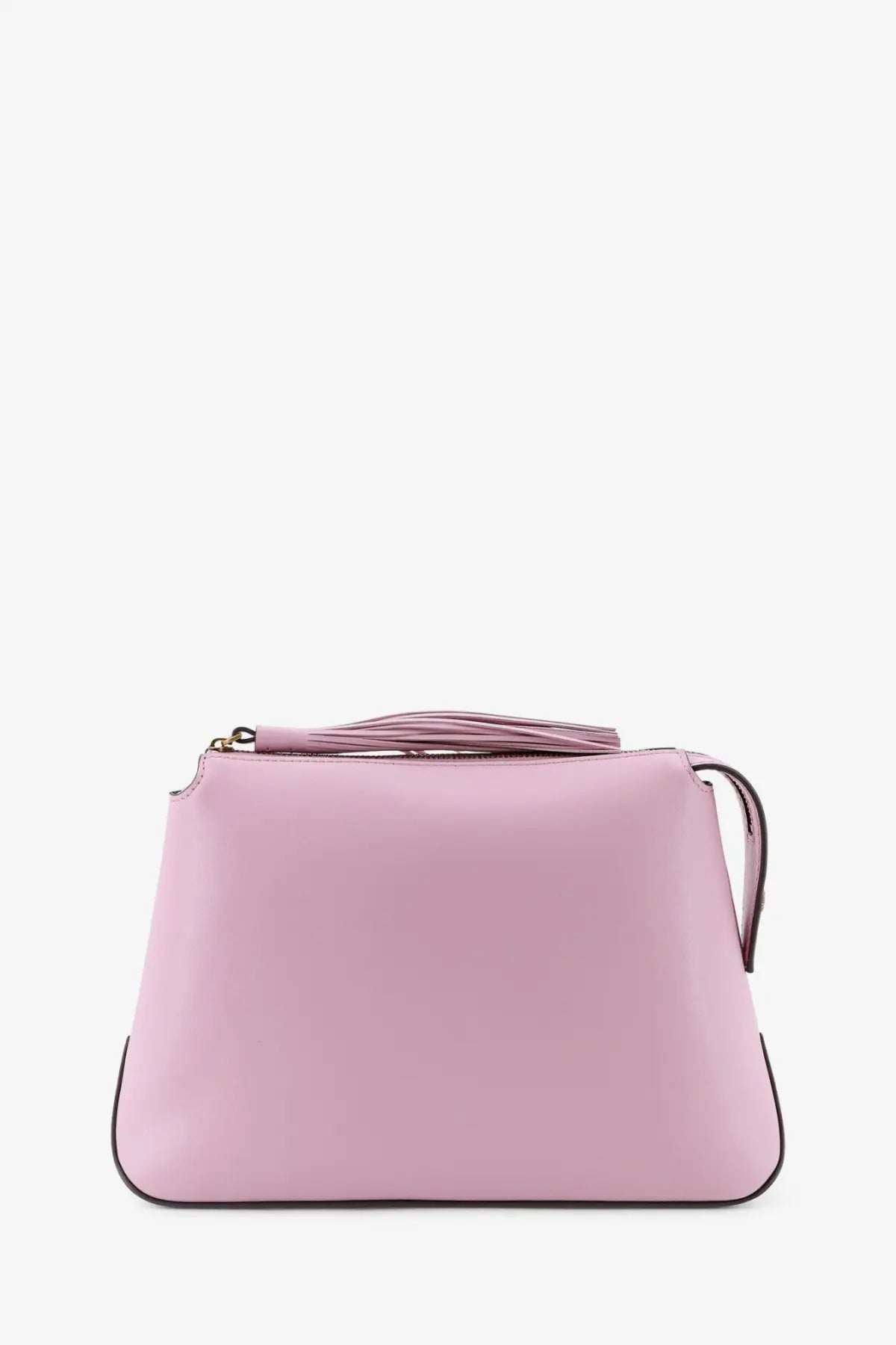 Pinko women’s leather beauty case pink soft pink leather clutch with black trim and tassel zipper pull