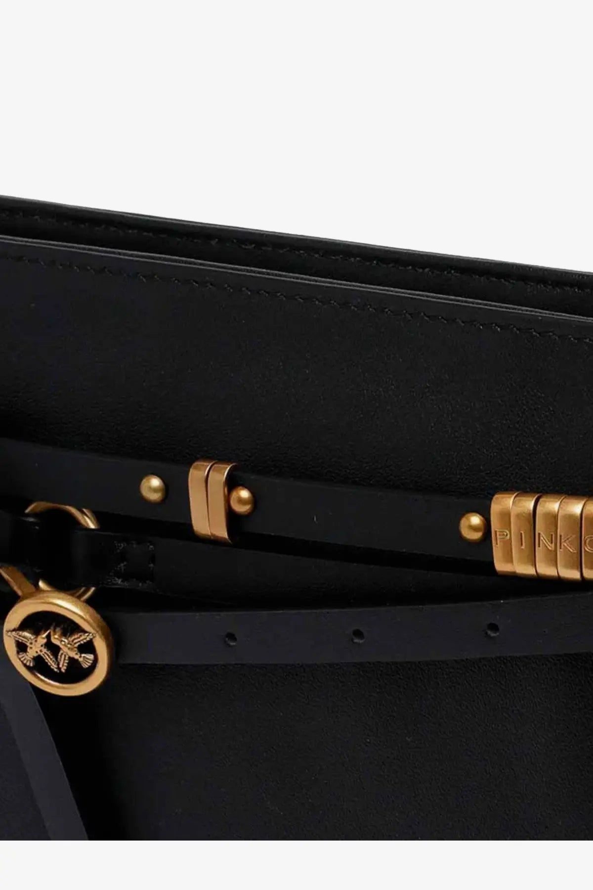 Pinko women’s black leather belt bag with gold-tone michael kors logo charm and crossbody strap