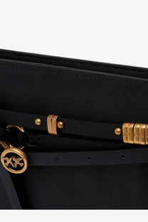 Pinko women’s black leather belt bag with gold-tone michael kors logo charm and crossbody strap