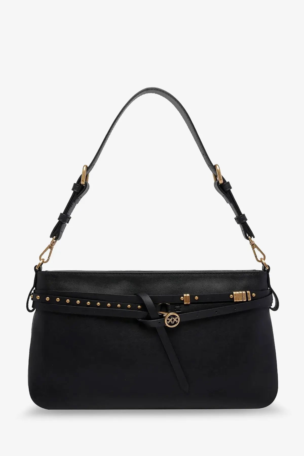 Black Michael Kors leather handbag with gold-tone hardware and studded detailing for stylish use