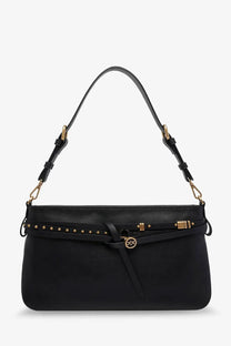 Black Michael Kors leather handbag with gold-tone hardware and studded detailing for stylish use