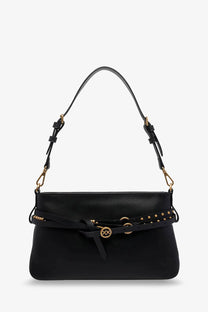 Pinko women’s black leather shoulder bag with gold-tone hardware and studded belt detail crossbody bag
