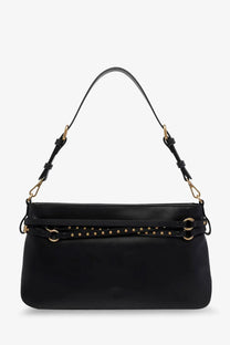 Pinko women’s black leather shoulder bag with gold-tone studs and hardware for stylish crossbody use