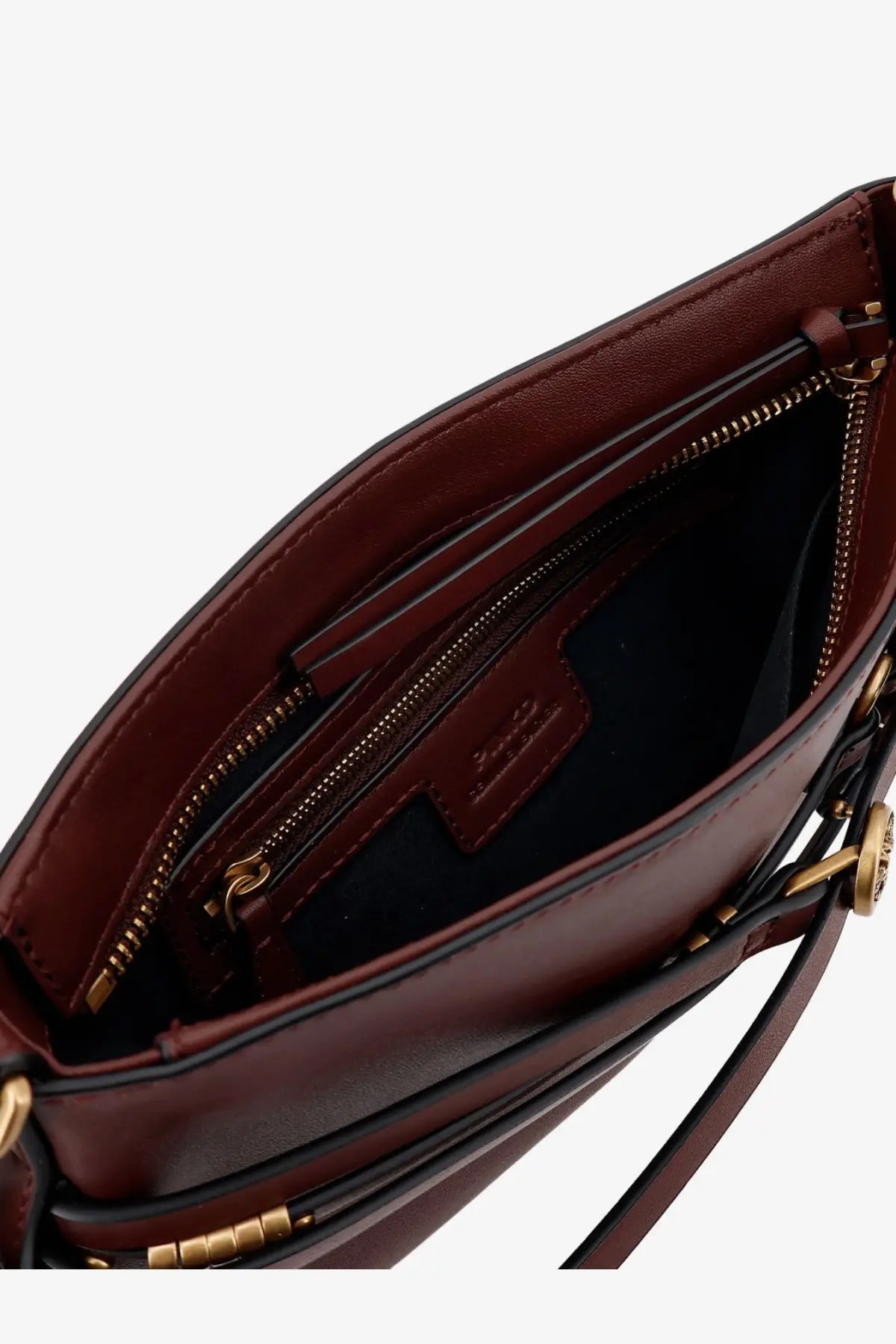Pinko women’s leather belt bag shoulder bag in rich burgundy with gold hardware and a structured zipped interior