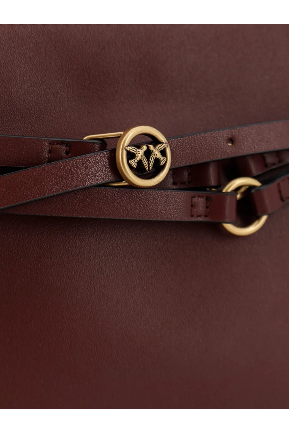 Pinko women’s leather belt bag shoulder bag red with a rich burgundy leather belt and gold-toned bird buckle