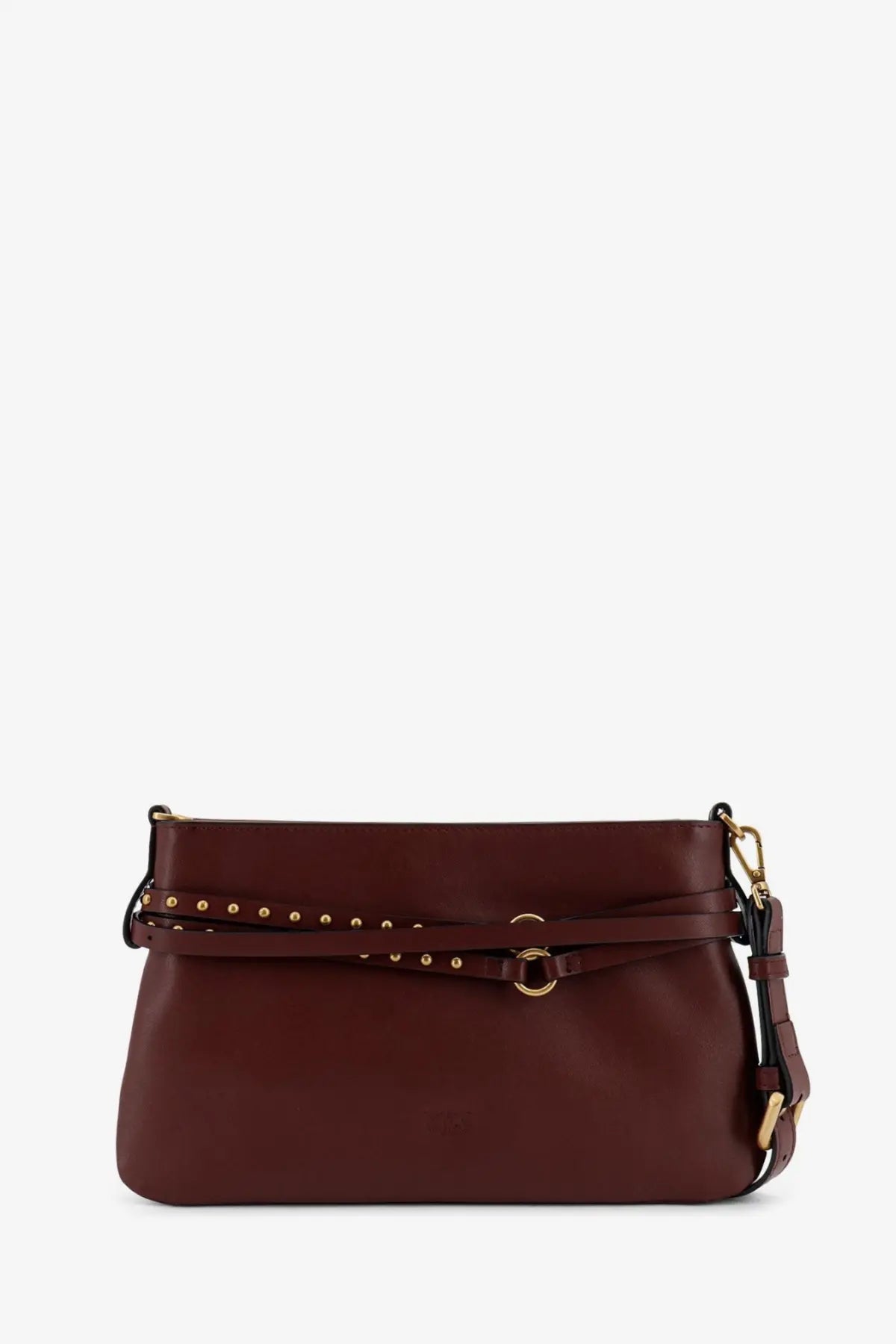 Pinko women’s leather belt bag in burgundy with studded strap and gold-tone hardware crossbody shoulder bag