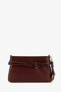 Pinko women’s leather belt bag in burgundy with studded strap and gold-tone hardware crossbody shoulder bag