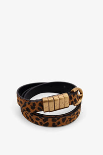 Leopard-print leather wrap bracelet with gold-tone pinko clasp from pinko womens leather belt pattern collection