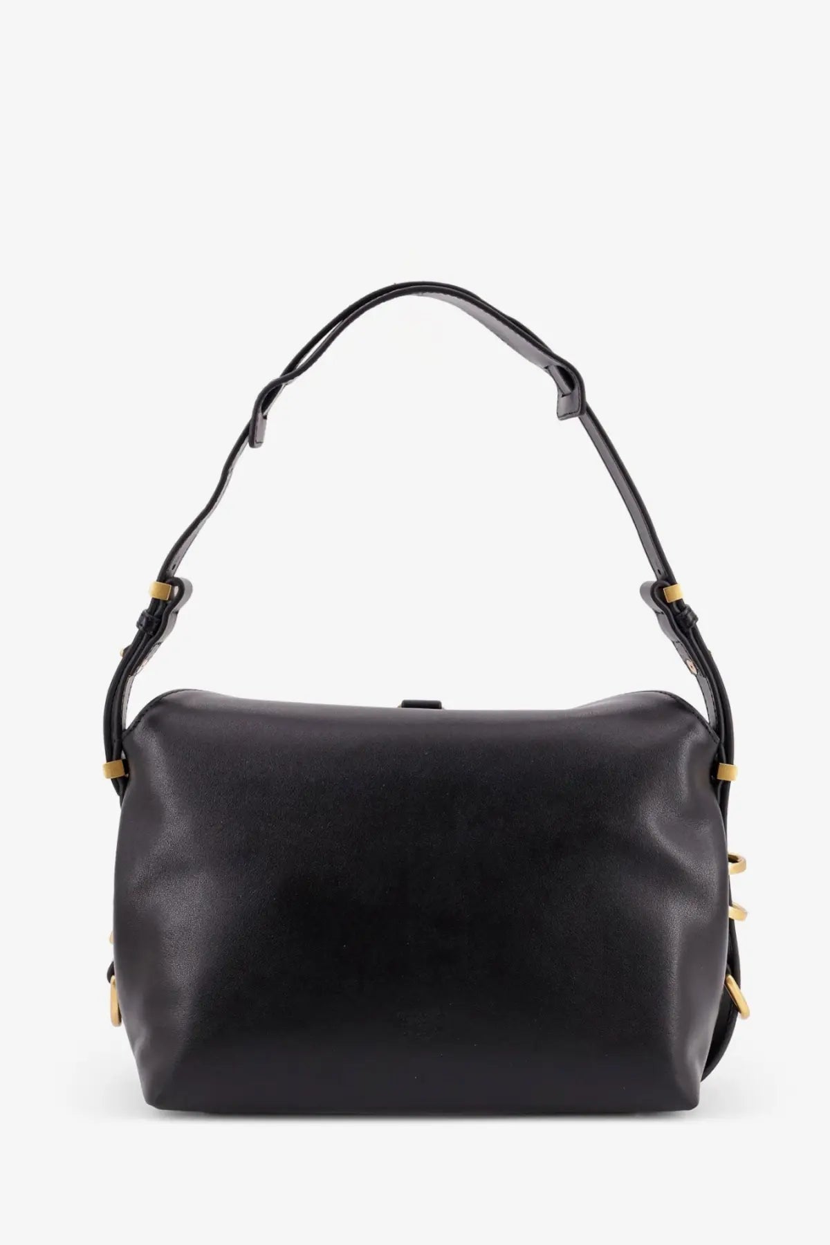 Pinko women’s leather shoulder bag black featuring a black leather hobo design with gold tone hardware accents