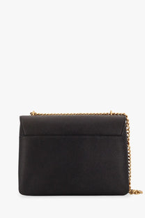 Pinko women’s black leather crossbody bag with textured finish and gold-tone chain shoulder strap
