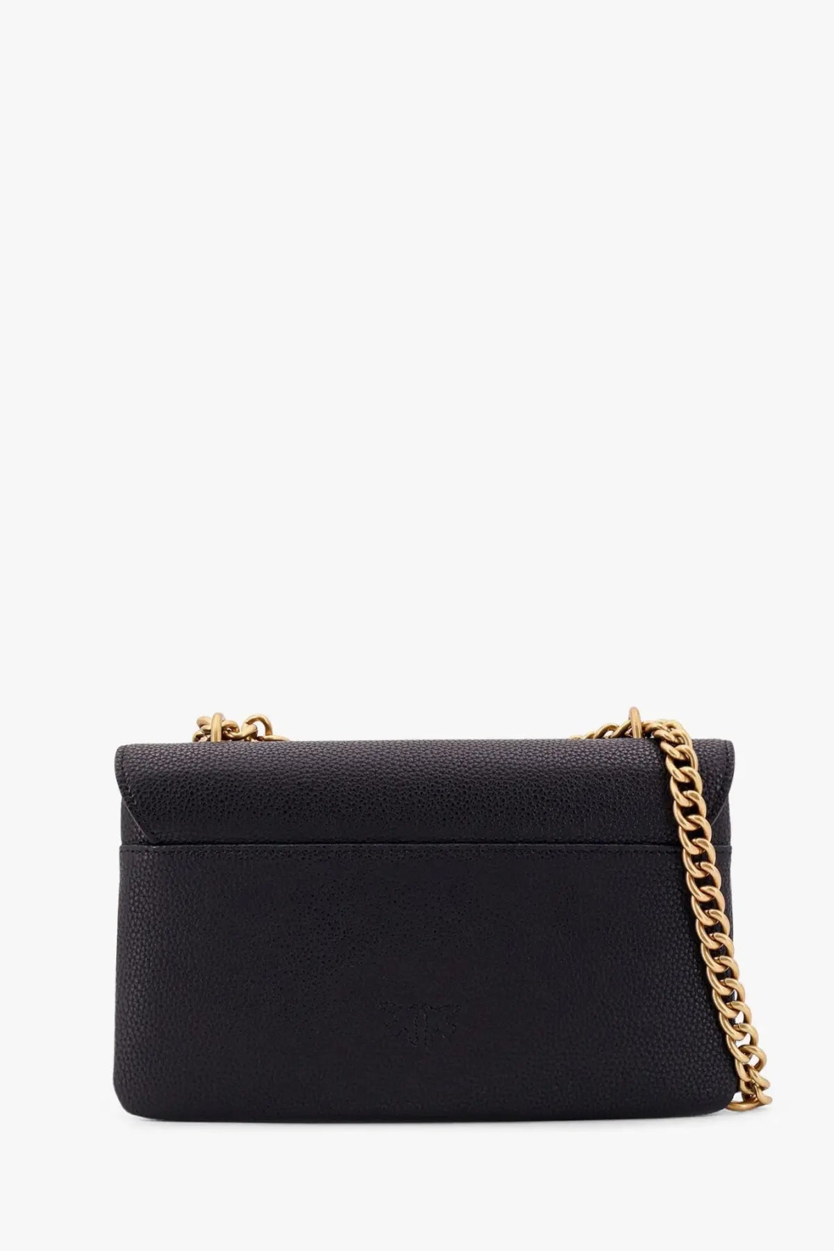 Pinko womens black leather crossbody bag with textured finish and gold-tone chain shoulder strap