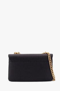 Pinko womens black leather crossbody bag with textured finish and gold-tone chain shoulder strap