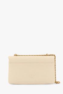 Pinko women’s cream leather crossbody bag with gold chain strap and subtle embossed logo in white tone