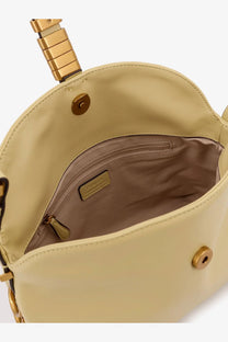 Pinko women’s leather shoulder bag yellow beige leather crossbody bag with gold-tone hardware and structured interior