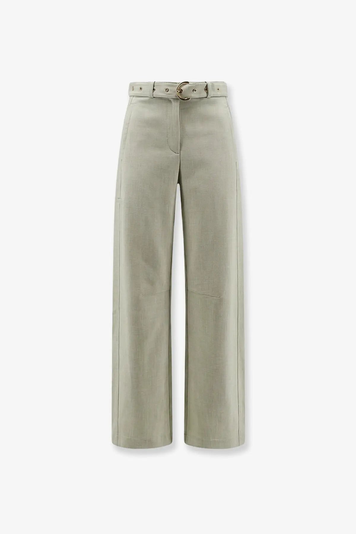 Beige pinko women’s lexv viscose blend wide-leg trousers with matching belt and metallic buckle