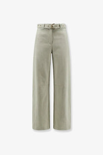 Beige pinko women’s lexv viscose blend wide-leg trousers with matching belt and metallic buckle