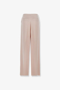 Pinko women’s limoncello satin trousers pink in soft blush with straight leg tailored fabric and subtle back pockets shown from back