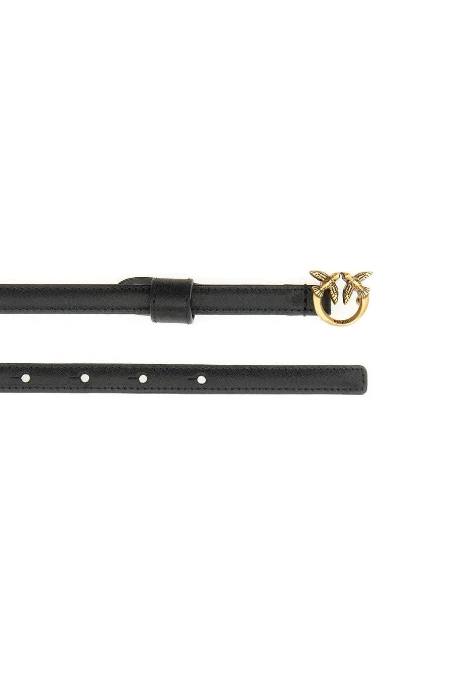 Pinko women’s love berry black leather belt with gold-tone bird-shaped buckle