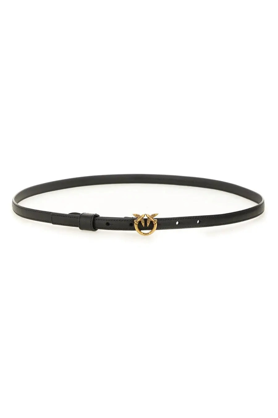 Pinko women’s love berry black leather belt with gold-tone bird-shaped buckle for stylish accessorizing