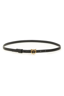 Pinko women’s love berry black leather belt with gold-tone bird-shaped buckle for stylish accessorizing