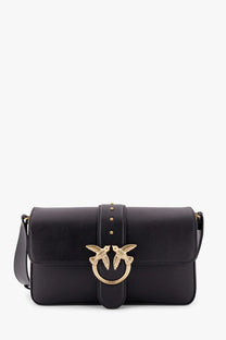Pinko women’s love one classic black leather crossbody bag with gold-tone bird clasp and stud detailing