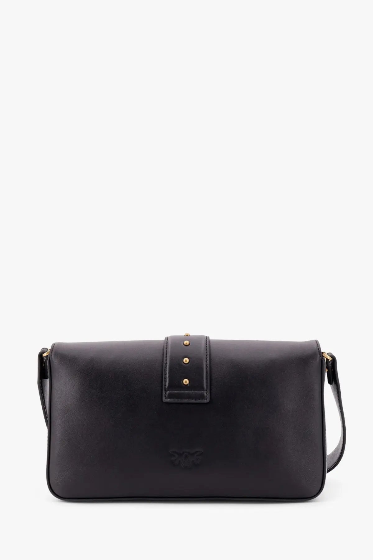 Pinko women’s love one classic black leather crossbody bag with gold tone studs on the flap