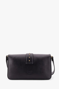 Pinko women’s love one classic black leather crossbody bag with gold tone studs on the flap