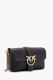 Pinko women’s love one classic black leather crossbody bag with gold-tone bird clasp and chain strap