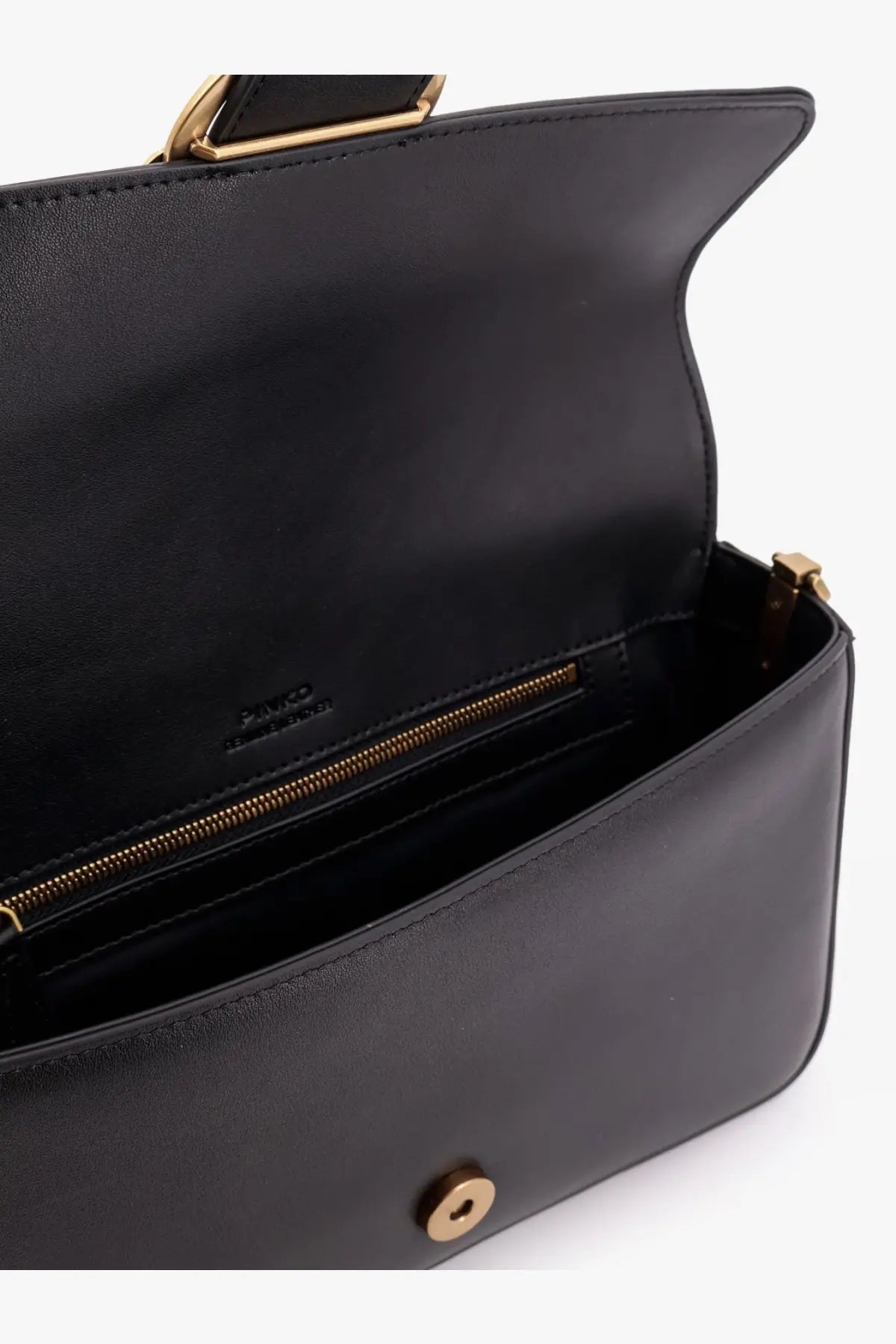 Pinko women’s love one classic black leather shoulder bag with gold-tone hardware and minimalist design