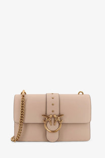 Pinko women’s love one leather crossbody bag in blush pink with gold-tone chain strap and bird clasp detailing
