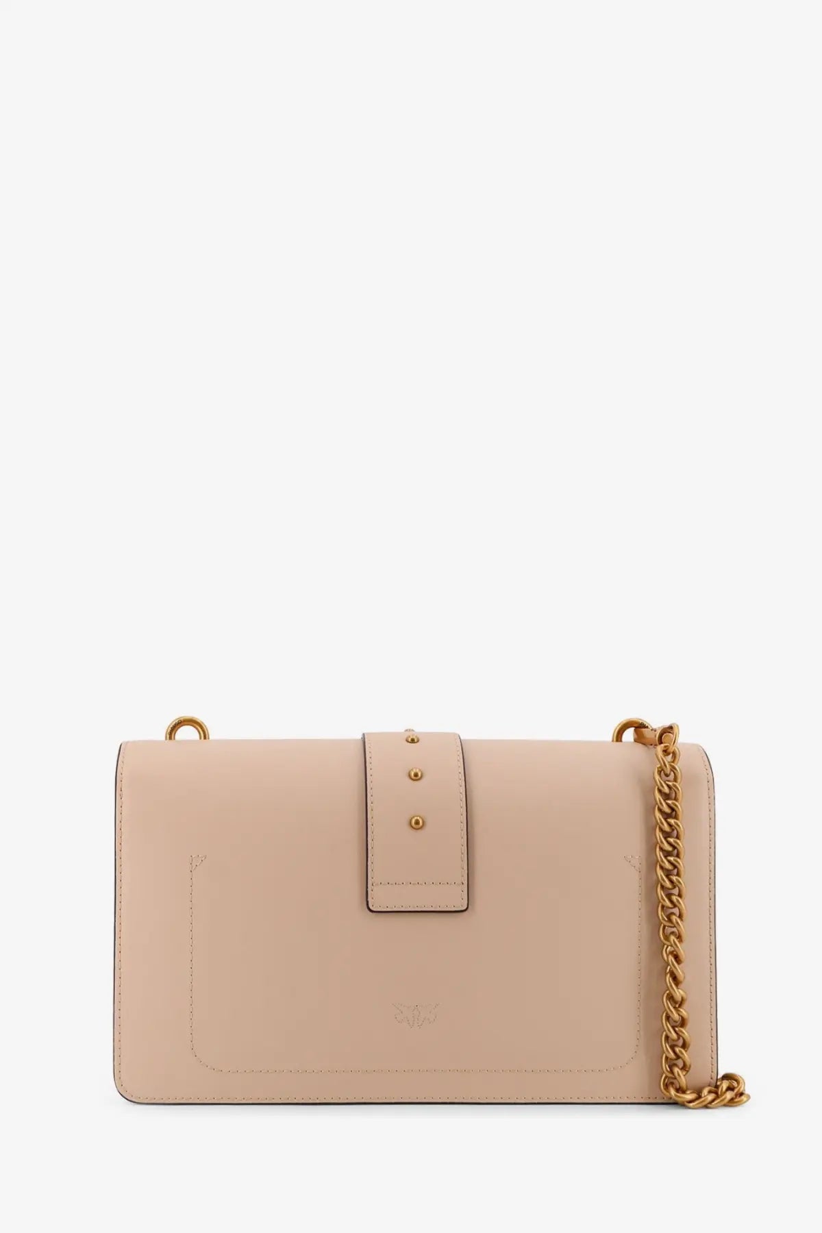 Beige leather crossbody bag by pinko with gold-tone chain strap and three-stud flap closure for women
