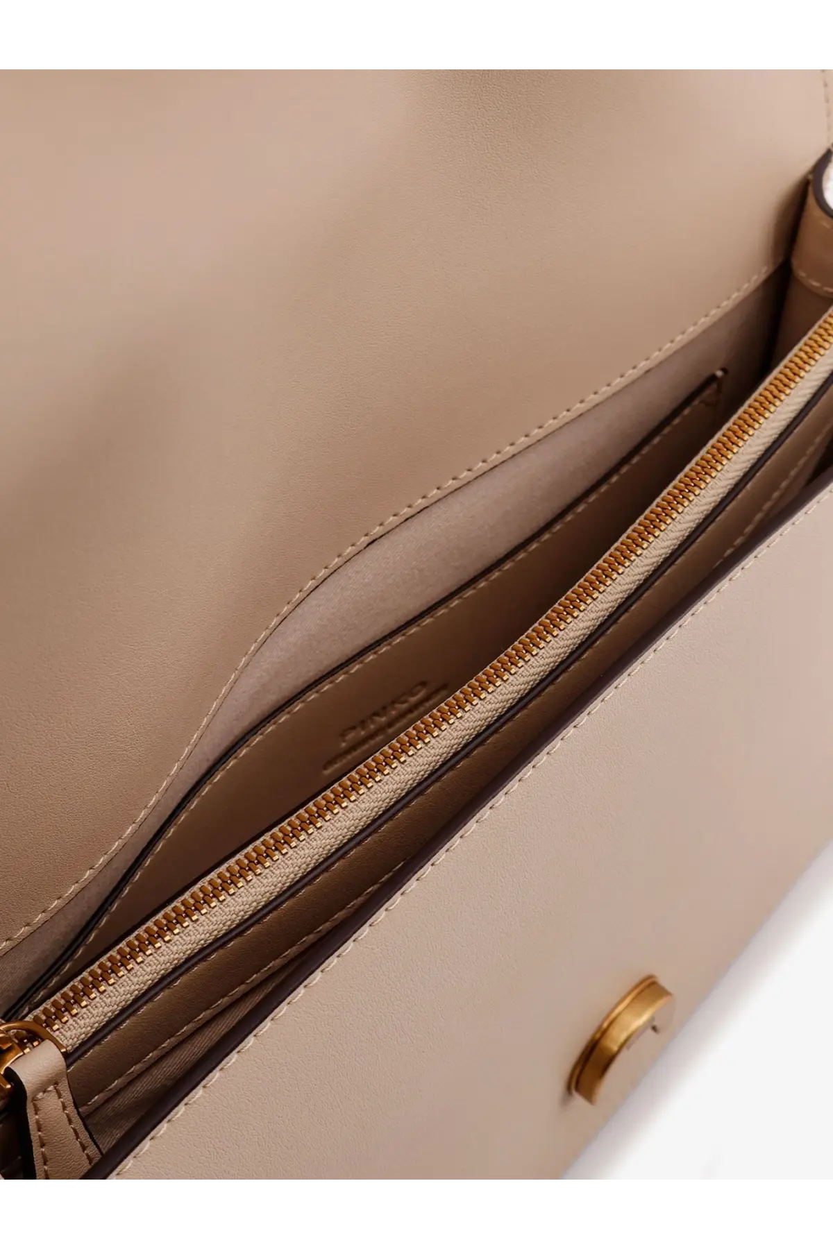 Beige leather crossbody bag by pinko with gold-tone zipper and hardware perfect for everyday use