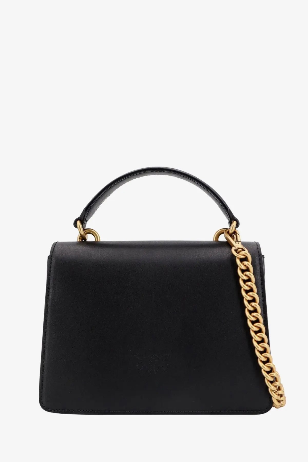 Pinko women’s love one black leather crossbody bag with gold-tone chain strap and top handle