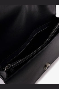 Pinko women’s love one black leather crossbody bag with sleek minimalist design and silver toned hardware