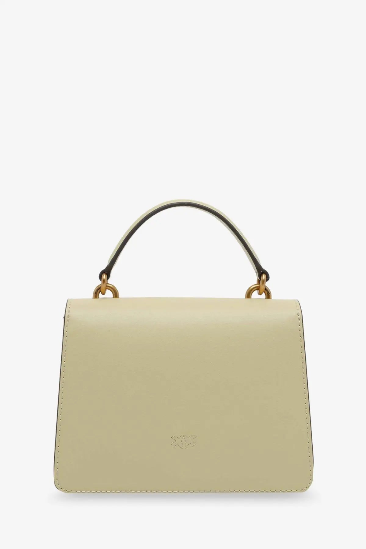 Pinko womens love one cream leather handbag with structured rectangular shape and gold hardware accents