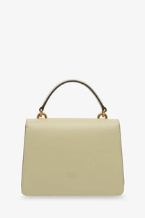 Pinko womens love one cream leather handbag with structured rectangular shape and gold hardware accents