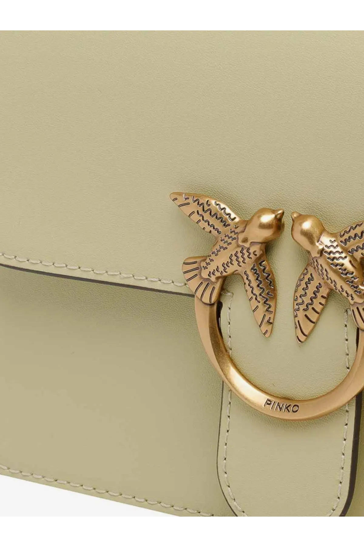 Pinko women’s love one leather crossbody bag yellow with pale green leather and gold-tone bird clasp detailing