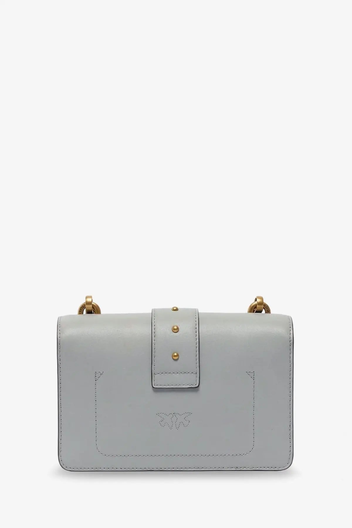 Light gray leather pinko women’s love one mini crossbody bag with gold-tone hardware and minimalist design