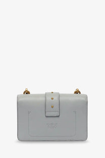 Light gray leather pinko women’s love one mini crossbody bag with gold-tone hardware and minimalist design