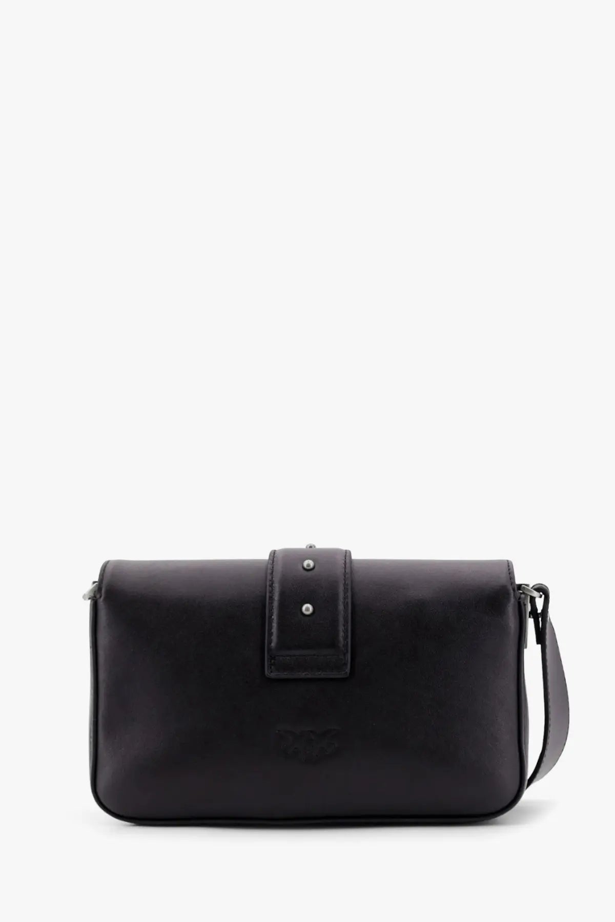 Pinko women’s love one mini leather shoulder bag in black with silver hardware and minimalist flap closure