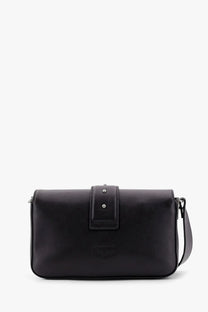 Pinko women’s love one mini leather shoulder bag in black with silver hardware and minimalist flap closure