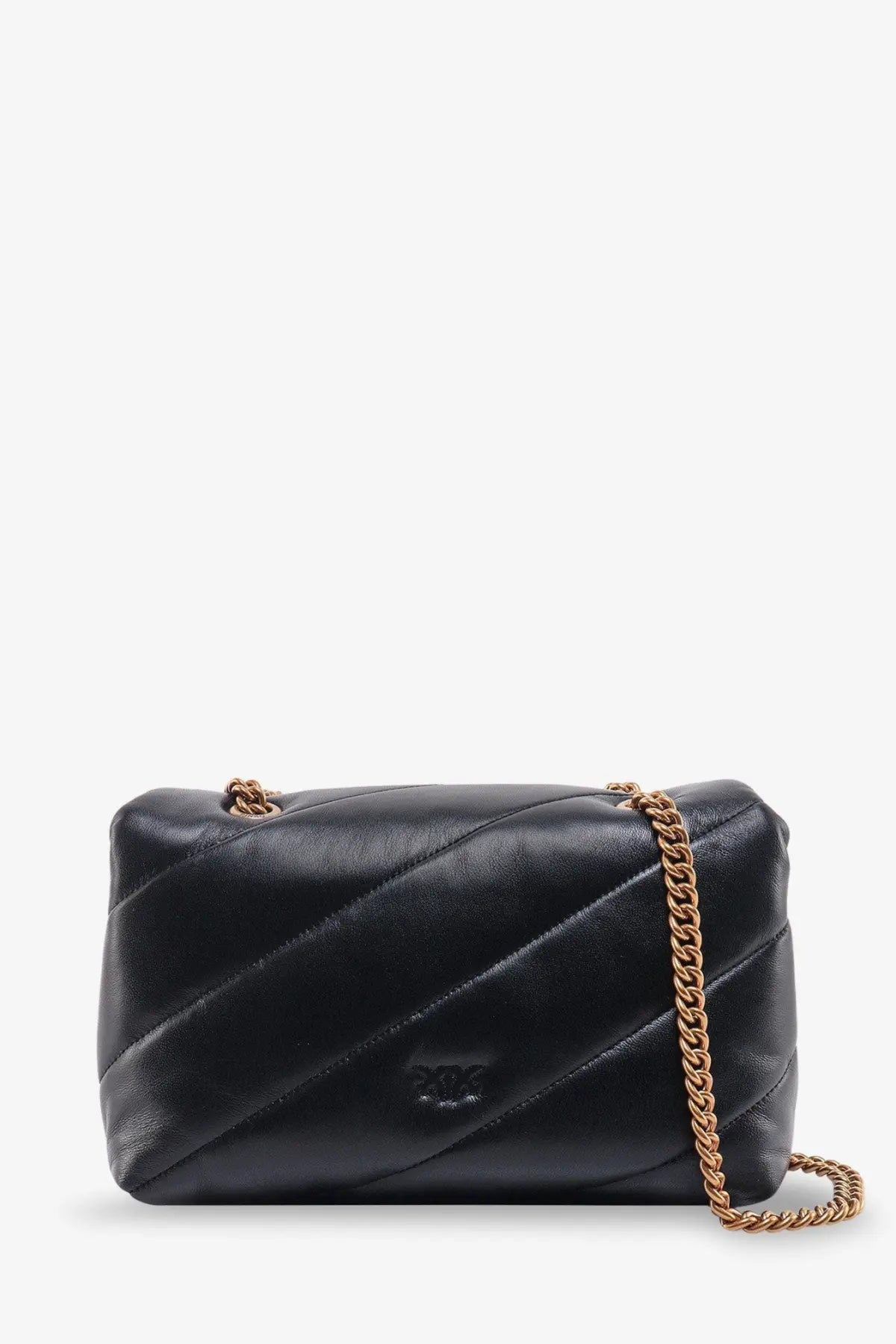 Pinko womens love puff classic matelassé leather shoulder bag black with quilted leather and gold tone chain strap