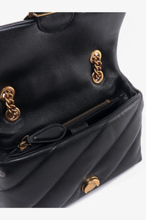 Pinko women’s love puff mini black quilted leather shoulder bag with gold-tone chain hardware and front flap closure