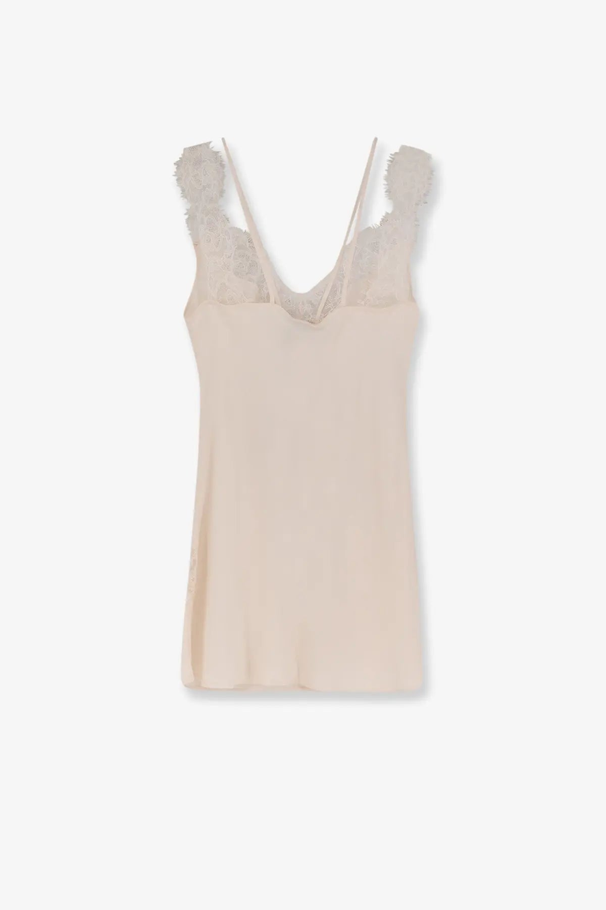 Beige sleeveless camisole with delicate lace trim at shoulders and neckline pinko women’s lydia satin top pink