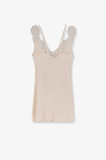 Beige sleeveless camisole with delicate lace trim at shoulders and neckline pinko women’s lydia satin top pink