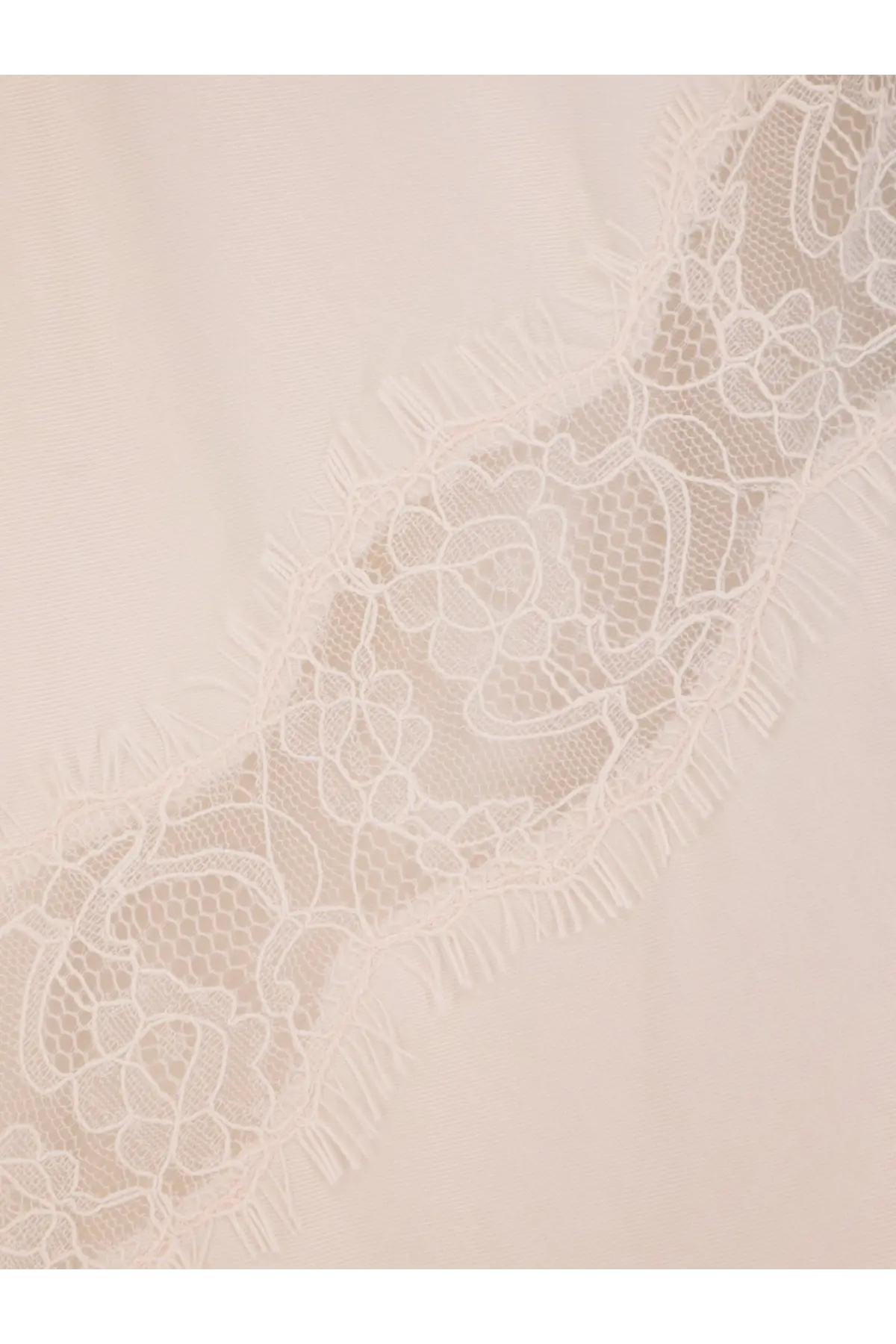 Delicate cream-colored lace trim with intricate floral patterns on pinko women’s lydia satin top pink