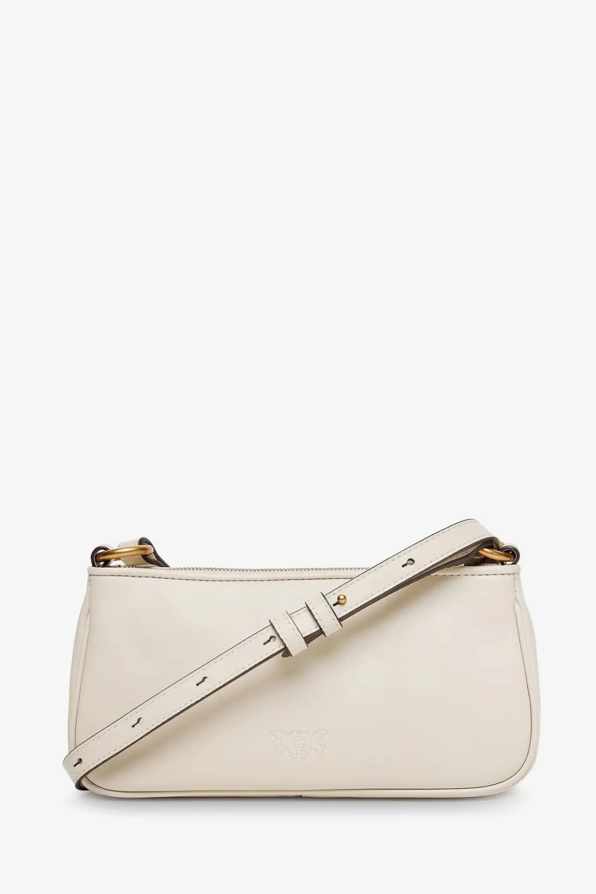 Pinko women’s mini half moon crossbody bag in cream leather with gold-tone hardware and minimalist design