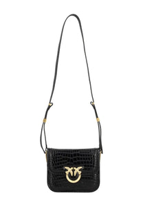 Pinko women’s mini love bag black crossbody bag in black crocodile-embossed leather with gold-tone bird clasp
